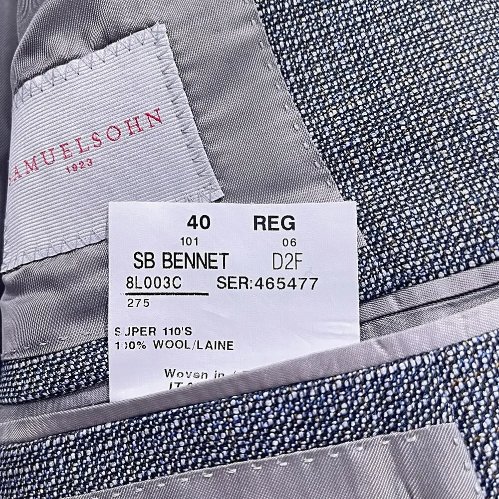 Samuelsohn Tweed Blazer Sport Coat Gray 2 Button Wool Super 110s Mens 40R